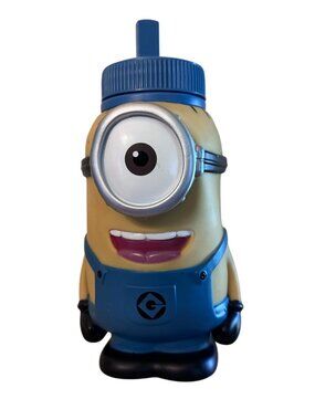 Despicable Me Minion Plastic Straw Cup 8" Tall Blue & Yellow Kids Drink Bottle